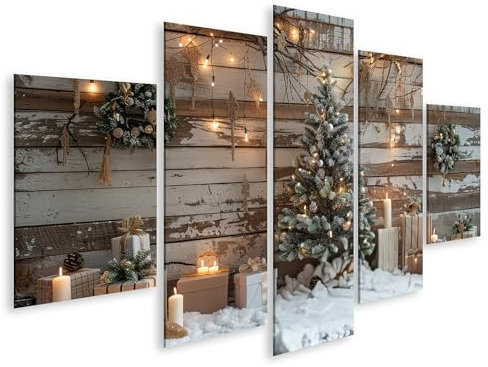 islandburner Quadro su tela scena natale innevata albero decorato candele piccolo albero di Natale davanti alla parete di legno immagini poster