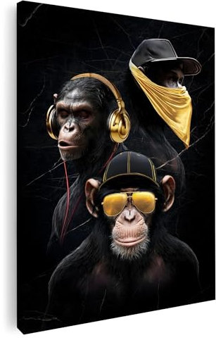 Artmazing | Affen Gang Bild bunt | S-Art Bilder | Affen Gang Bilder Modern | Coole Wandbilder Wohnzimmer | Wandbild Affen Gang Deko XXL | Bild Leinwand XXL | Affen Gang Bilder Wand