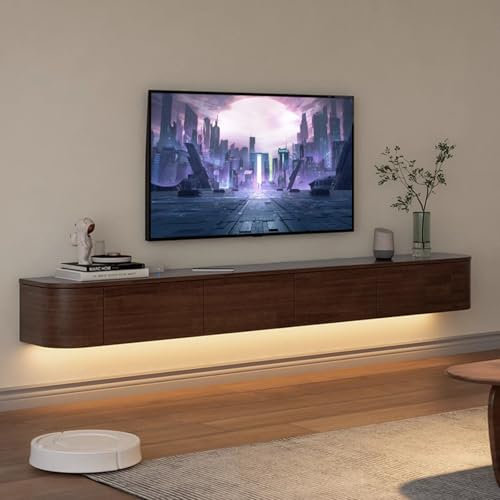 MIMRTIMI TV Lowboard Hängend mit LED Licht TV-Schrank massivem Holz schwebendes Regal für Wohnzimmer, Schlafzimmer, Esszimmer