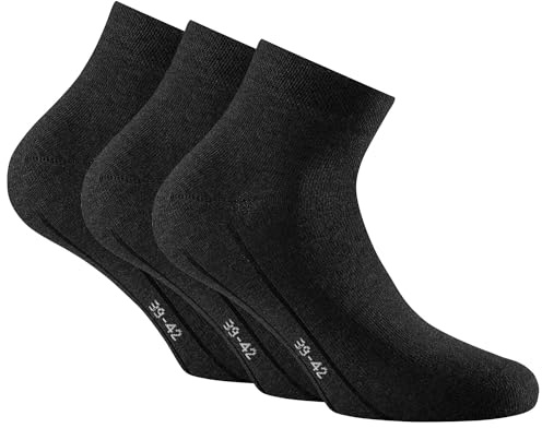 Rohner Basic Unisex Quarter Socken, 3er Pack - Sneaker Plus, Baumwolle Schwarz 47-50