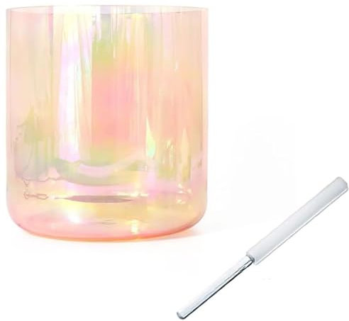 Cuenco De Cristal For Cantar Alquimia Y Meditación De 432 Hz, Cuenco De Cuarzo Rosa Degradado For Chakras Con Percutor De Acrílico Y Junta Tórica Gratis, For Resonancia De Luz Cósmica(B (7 Inch),D not