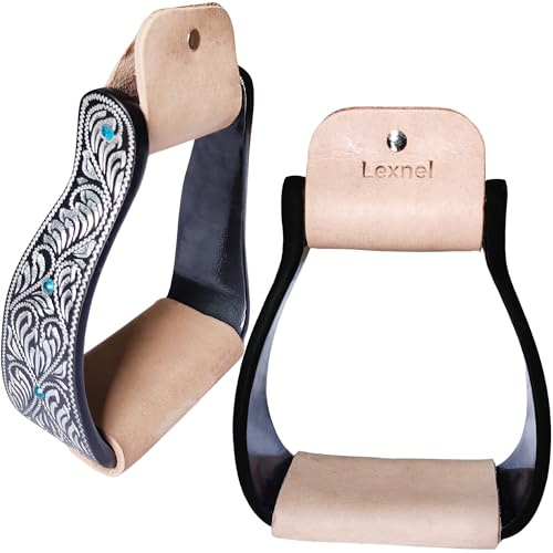 LEXNEL Aluminium-Steigbügel für Westernreiten (Silber/Schwarz mit Kristall)