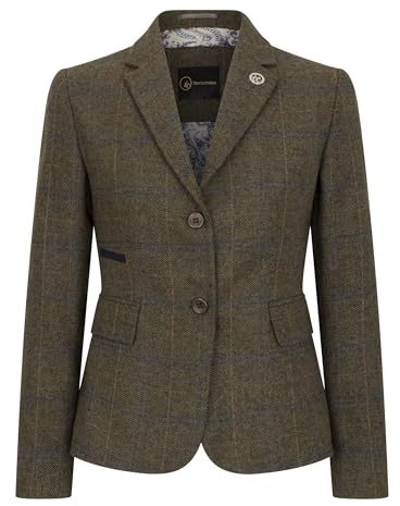 Infinity Leather Women's Tailored Fit Tweed Blazer in Herringbone Check