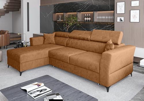 AXLIVING Ecksofa klein mit Schlaffunktion Ribella – 265 cm breit, Bernstein Links