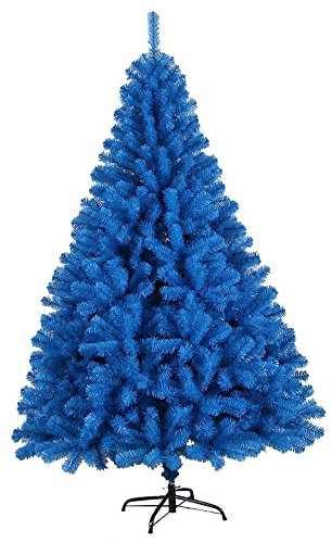 Árbol de Navidad artificial azul marino de 150 cm, puntas de ramas gruesas, árbol de pino grande para interiores y exteriores con soporte de metal, decoración navideña colorida para festividades de