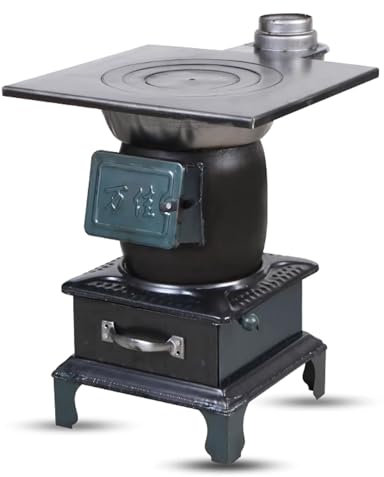 Estufa de leña de hierro fundido para calefacción y cocina del hogar, soldada a mano con patas estabilizadas, ideal para acampar y uso al aire libre
