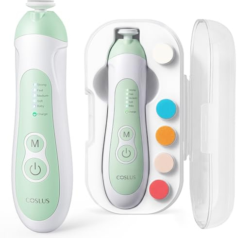 COSLUS Lime à Ongles Électrique Bébé : Lime à Ongles Électrique Bébé set Manucure Pedicure 6 Têtes de Ponçage, 5 Modes, Lumière LED, Pour Nouveau-nés, Soin des Ongles en Sécurité, C52 Vert Clair