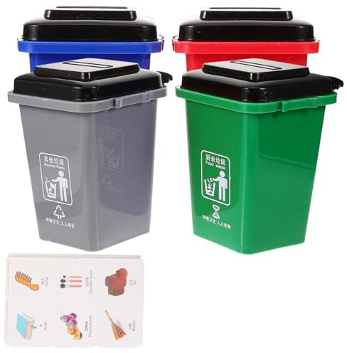 LRXIYODE Jouet Poubelle de Tri des Déchets Éducatif Garçon et Filles, Mini Poubelle en Plastique Renforcé, Couleur Multicolore, Kit Apprentissage Tri Sélectif pour Garçon, Jeu D’éveil