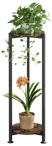 Dazioter Plant Stand Indoor Corner Tall 2 Tier Metal Modern Flower Storage Plant Shelf Holder for Living Room Balcony Garden (Black Round, 2 Tier)