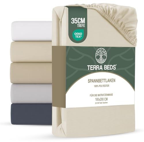 Terra Beds Spannbettlaken 180x200cm – Mikrofaser Spannbetttuch, Öko-Tex Zertifiziert, 35 cm Tiefe Tasche, knitterfreies Jersey Bettlaken – Natur