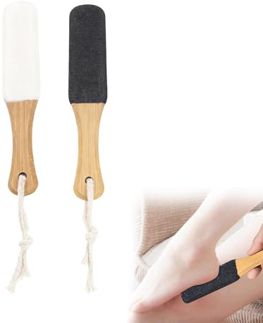 Double Sided Foot File Pumice Stone Exfoliating Pedicure Rasp Foot Scrubber Pumice Stone with Wooden Handle Dead Skin Callus Remover Bamboo Foot File for Soft and Delicate Feet