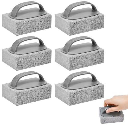 Xygobla 6 Pcs Grill Brick Block, Grill Cleaning Brick with Handle, Nature Pumice Stone BBQ Cleaning Tool Removing Grease and Stains, Griddle Stone Cleaner for Barbeque Griddle/Flat Top Grill/Racks