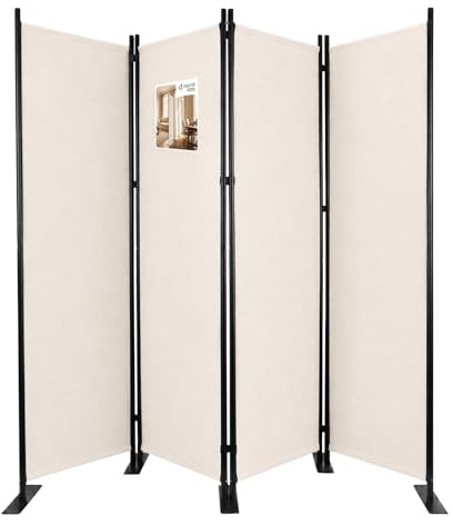 VOUNOT® Paravent Raumteiler 4 Teilig Freistehend Stoff Trennwand Klappbar Sichtschutz Stellwand für Balkon Wohnzimmer Schlafzimmer und Büro 228 x 30 x 164 cm Beige