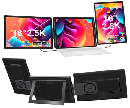 Lazmin112 Extension D'écran pour Ordinateur Portable, Triple Écran Portable De 16 Pouces pour Ordinateurs Portables De 12 À 18,5 Pouces, Écran IPS 2,5K, avec Port HDMI Type-C