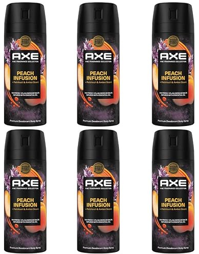 6x Axe Premium Deospray Peach Infusion +Patchouli & Amber Scent 72H Fresh Bodyspray ohne Aluminiumsalze,Schutz gegen starkes Schwitzen und Körpergeruch,150ml (6er Pack)