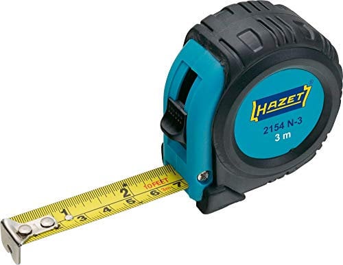 HAZET Maßband 2154N-3 | 3 Meter, reduziertes Abknickverhalten und widerstandsfähige Beschichtung, automatisches Einziehen durch Qualitätsfeder und doppelte Bandmaß Beschriftung