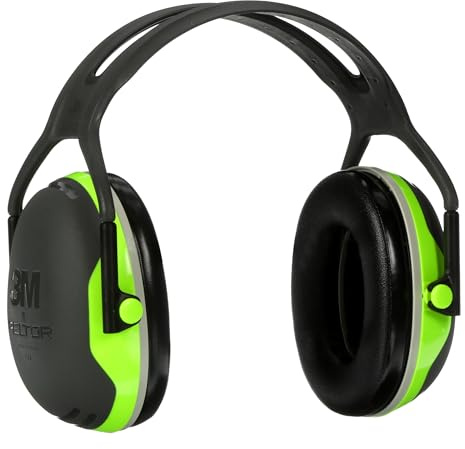 3M PELTOR Hearing Protection Earmuffs, X Series X4A, Over the Head Headband, NRR 27 dB, Pack of 1, Construction, Manufacturing, Electrical, Assembly, Sanding, Black/Green