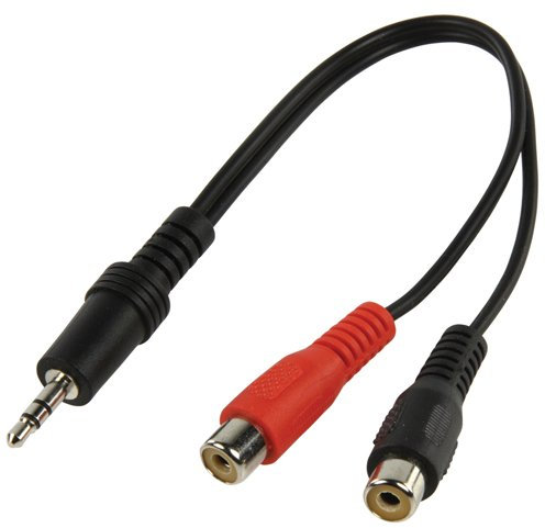 0.2m - 3.5mm Stereo Jack Plug to 2 RCA/Phono Female Cable - AUX Socket Adapter
