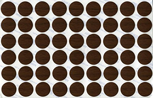 KwikCaps® PVC Nussbaum Tabak Selbstklebende Schrauben-Abdeckungen Abdeckkappen Nägel Cam flach [54 Stk. x 20 mm Durchmesser]