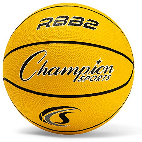 Champion Sports Gummi-Basketball für Kinder, strapazierfähig, Profi-Basketball, Premium-Basketballausrüstung, für drinnen und draußen, Sportunterricht (Größe 5, Gelb)