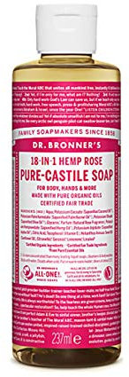 Dr. Bronner's Organic 18-in-1 Hemp Rose Pure-Castile Liquid Soap, 237 ml