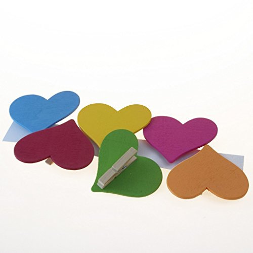 Deko und Band Holz-Herz auf Clip - ca. 8cm - 6 Stück - bunt - 3729-01