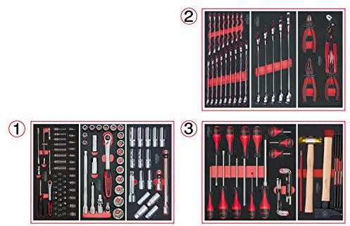 KS TOOLS - 714.0158 - Composition d'outils 3 tiroirs pour servante, 158 pièces - Mousse imputrescible résistante huiles et Produits Chimiques - Empreintes Laser - Outillage Professionnel de qualité