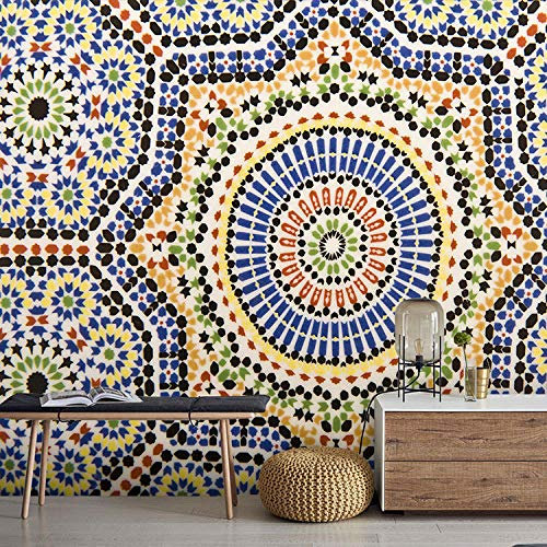 Papier peint mural 3d Salon Chambre à coucher européenne wallpaper_Marocain papier peint national du vent 3d couleur motif de tuile restaurant bar thème hôtel250cm×170cm