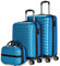 NEWTECK Lot de Valises de Voyage Rigides Bleu, Moyenne (53/63cm) et Trousse de Toilette. 4 Roues, ABS, Robustes, Durables et Légères. Serrure à Combinaison