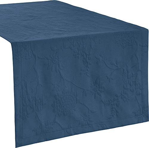 Erwin Müller Tischwäsche, Tischläufer mit Jaquardmuster, Serie Arnsberg blau Größe 50x150 cm - Robustes Gewebe ist bügelleicht und Lange haltbar, mit hochwertigem Kuvertsaum