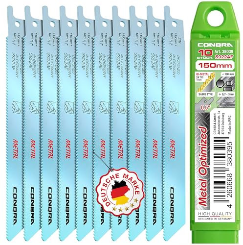 CONBRA® Säbelsägeblätter Metall 10x S922AF Säbelsäge Blätter 10-tlg. Sägeblätter für Säbelsäge - Metallsägeblatt 150mm - Tigersäge Sägeblatt - Kompatibel mit Bosch Säbelsägeblätter