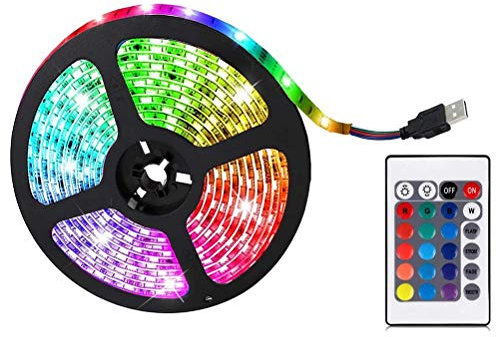 LED Strip 0,5M/2M/5M,SMD RGB LED Lichterketten LED Streifen mit 24 Tasten Fernbedienung 4 Modi dimmbar LED TV Hintergrundbeleuchtung, Spiegel Deko Party Küche