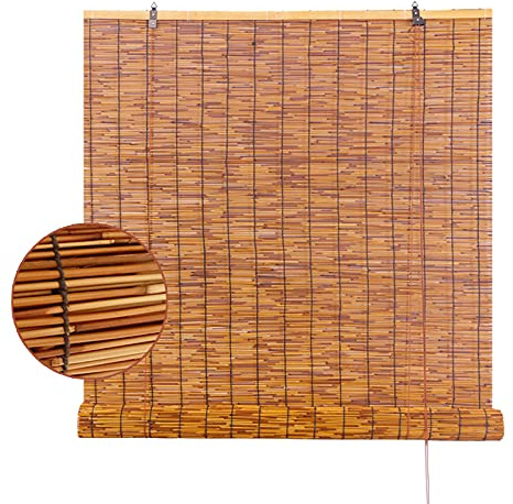 Suwooy Innenbambusjalousien,Schilfvorhang,Vertikaler Sonnenschutz, Handgewebter Bambusrollo,Atmungsaktiv,Rollläden Strohvorhang,Fensterverkleidungen,Anpassbar,80x180cm/31.5x71in