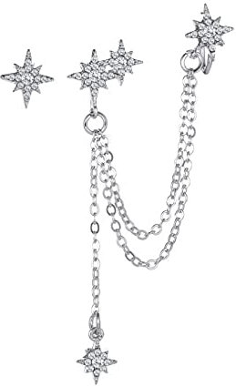 Femmes Argent Boucles D'Oreilles, Chaîne De Gland Faux Boucles D'Oreilles Piercing Pour Les Femmes Mode Or Argent Couleur Star Clip D'Oreille Manchette Femme Bijoux Brinco Cadeaux D'Anniversaire/S