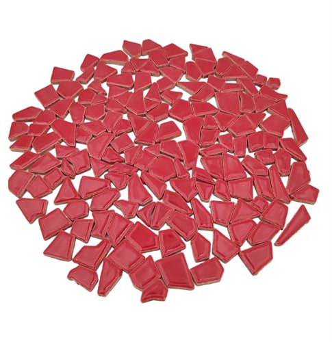 200 g Keramik-Mosaik-Fliesen zum Basteln, unregelmäßig gebeizte Keramik, 0,5 x 2 cm, Porzellan-Mosaik-Fliesen für Heimdekoration (rot)