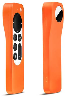 MONJITA Silicone TV Remote Case Compatible With 2021 Apple TV Siri Remote (2nd Generation) And Apple Airtag, Antislip Anti-drop Anti-scratch Anti-lost Shock Absorption Slim Minimalist Design (Orange)