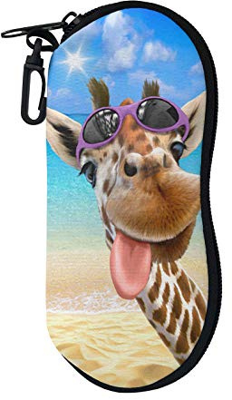Binienty Weiches Brillenetui mit Reißverschluss, Brillenetui mit Gürtelclip, tragbar, giraffe, One size
