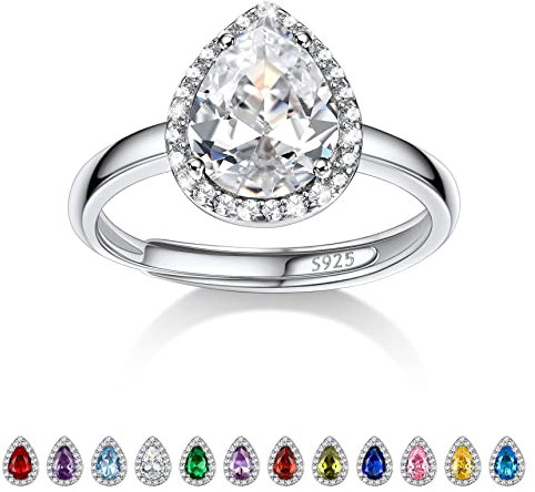 Bestyle Glänzender Zirkonia Ringe für Damen April Geburtsstein Fingerring Verstellbarer Ring Silber 925 Mädchen Bling Modeschmuck