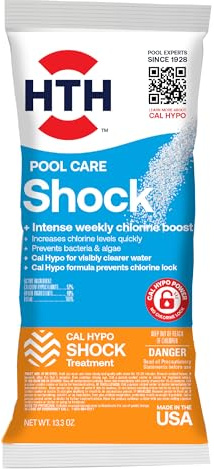 HTH 52031 Swimming Pool Care Shock, Swimming Pool Chlorinator Boosts Chlorine Levels, Cal Hypo Formula, 13.3oz (1 Pack)