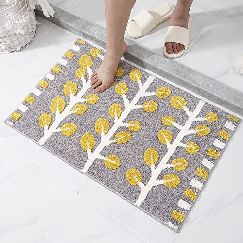 ZZDXL Badezimmerteppich Gelb Grau Duschvorleger rutschfest Badematte Saugfähig Badvorleger Gross Badteppich Mikrofaser Badteppiche Maschinenwaschbar60×90cm