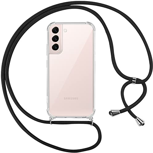 Pnakqil Collier Coque pour Samsung Galaxy S22 5G avec Cordon, Réglable Lanyard Housse Transparente Silicone Anti-Chute Etui pour Samsung S22 5G 6.1 Pouces, Ètuis à Bandoulière, Noir