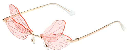 YOJUED Sonnenbrille mit Libelle Flügel Schmetterling Unregelmäßige Brille für Damen Mädchen (Rosa)
