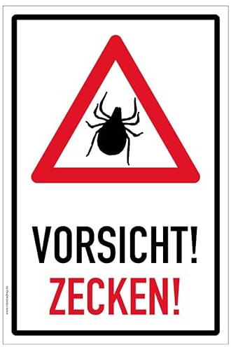 Aufkleber Warnung Hinweis Vorsicht Zecken! Schild Folie selbstklebend | Variante wählbar Made in Germany, Größe: Weiß | 10x15cm