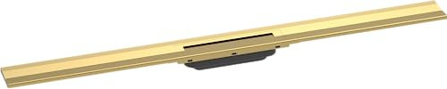 hansgrohe Fertigset Duschrinne RainDrain Flex, Abflussrinne 1000mm, Bodenablauf Dusche kürzbar zur Wandmontage, Polished Gold Optic