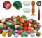 Wachssiegel Stempel Set, 200 Stück siegelwachs mit 1 Lebensbaum Siegelstempel, 1 Schmelzlöffel, 2 Teelichte, für Vintage Siegellack und Brief, Einladungen, Paket Geschenk (E)