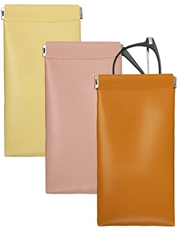 Aiuapaed Weiches Brillenetui – Leder Reise Sonnenbrillenetui Squeeze Top Brillenetui mit Aufhängeschlaufe 2 Pack (3 Stück einfarbig), 3 Stück, einfarbig, Einheitsgröße