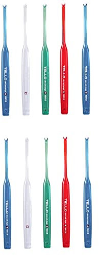 10x TELLO 1007.5 Single Ultra Soft - Einbüschelbürste für Erwachsene mit super weichen abgerundeten NOLLEX® Borsten -Zufällige Farbe