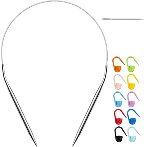 Rundstricknadeln-Set für Anfänger, Metall-Rundstricknadeln mit magischer Schlaufe, Edelstahl, feste Kabelspitze für Weihnachtsstrümpfe, Hüte, Socken