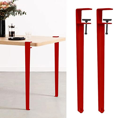 FENGSHOUU Metal Clamp Leg,F-Shaped Furniture Coffee Table Bar Legs,for DIY Console,No Punching Design to Protect The Desktop,with Floor Protectors (71cm(27.9in),Red)