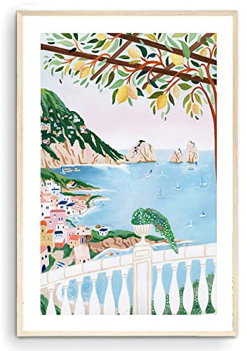 Nationcog Capri-Kunstdruck, Italien-Küstenmotiv, Amalfiküste, Reisegeschenk, Wanddeko, Hochzeitsgeschenk (ungerahmt, 61 x 40,6 cm)